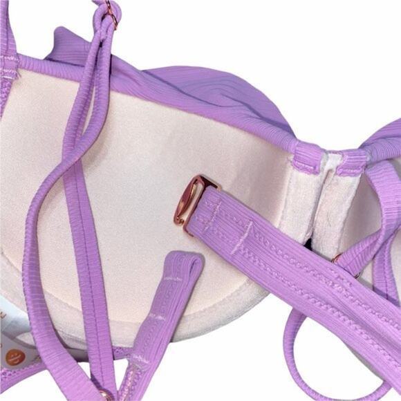 Shade & Shore Lavender Scalloped Ruffle Swim Bikini Top Women's Size 32B - Picture 7 of 9